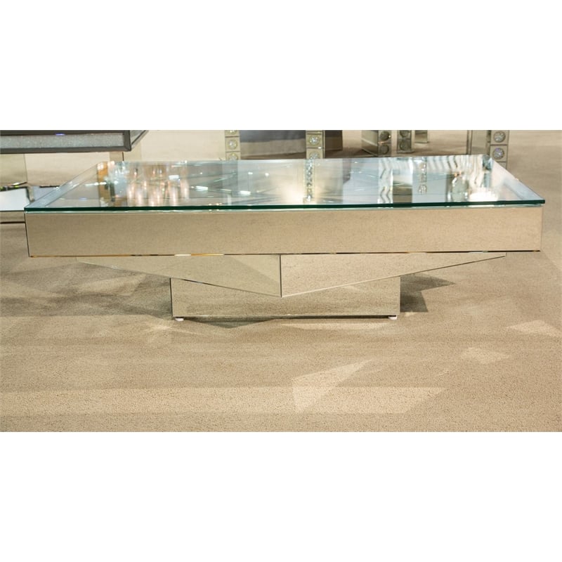 Michael Amini Montreal Rectangular Mirrored Geometric Cocktail Table