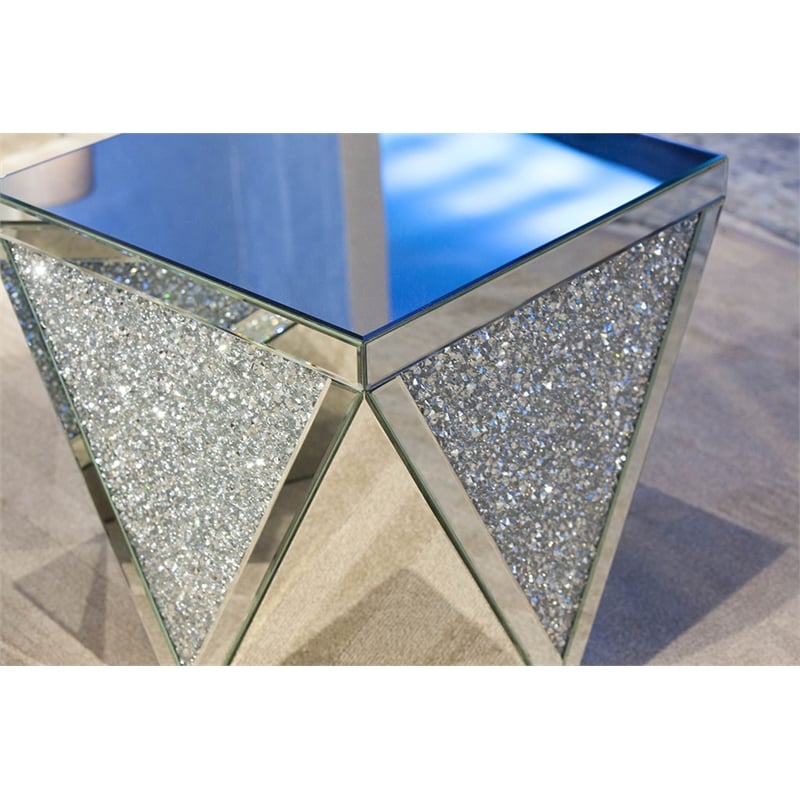 Michael Amini Montreal Mirrored Crystal End Table