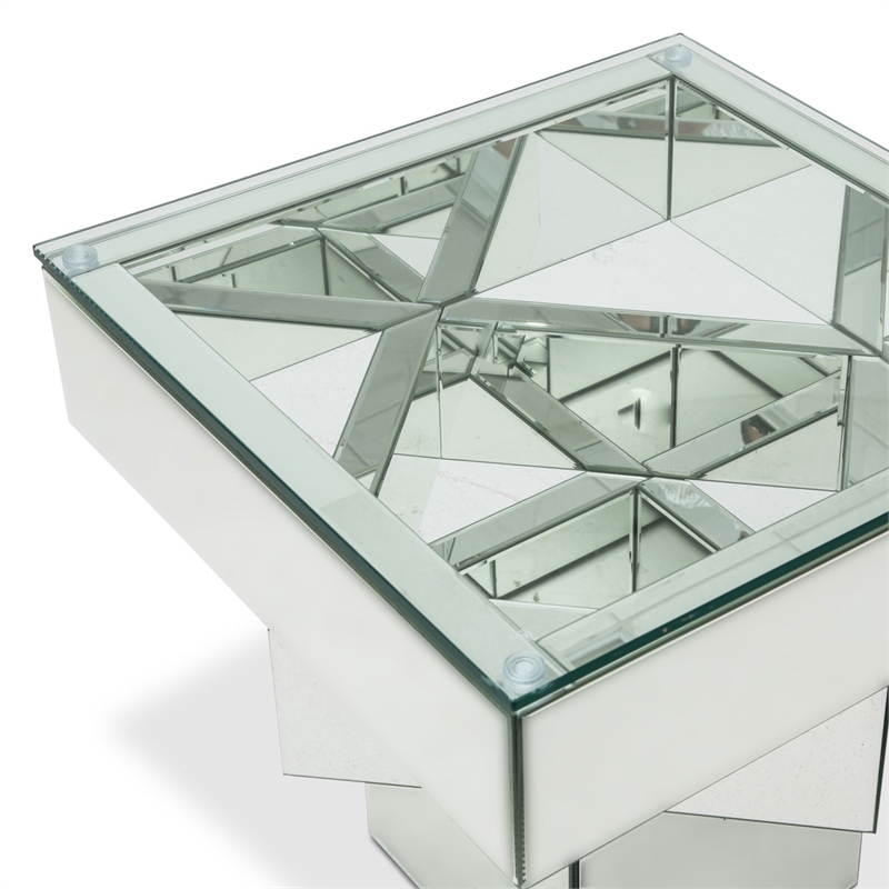 Michael Amini Montreal Mirrored Geometric Square End Table