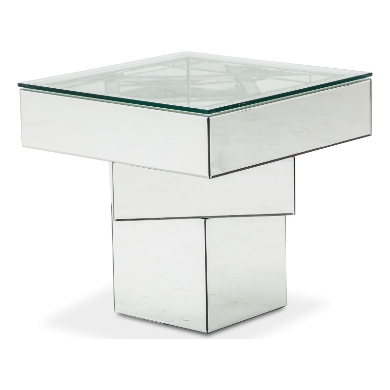 Michael Amini Montreal Mirrored Geometric Square End Table