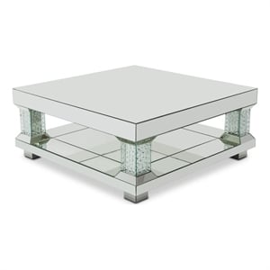 Michael Amini Montreal Mirrored Square Cocktail Table With Crystal Accents