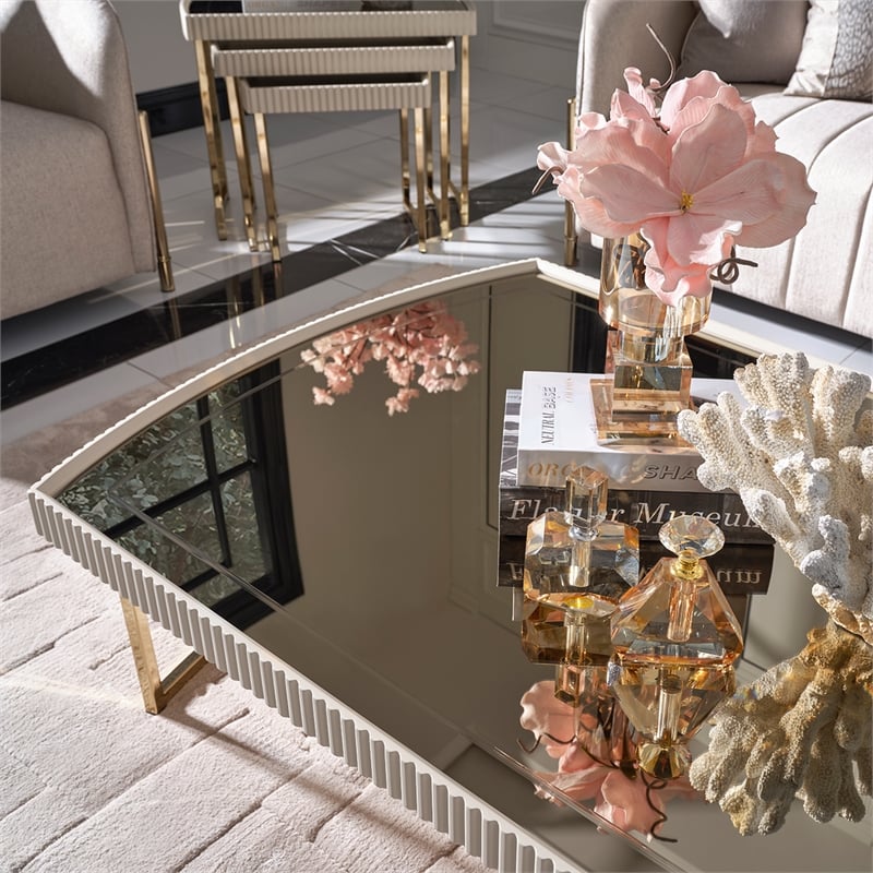 Michael Amini Lisbon Cocktail Table - Silken Matte Cream