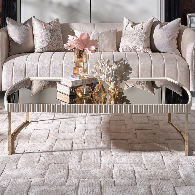 Michael Amini Lisbon Cocktail Table - Silken Matte Cream