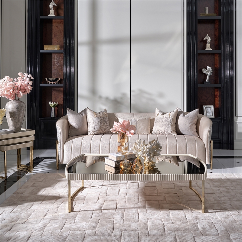 Michael Amini Lisbon Chenille Sofa - Opal/Gold