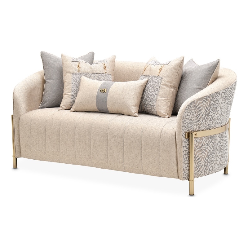 Michael Amini Lisbon Chenille Loveseat - Opal/Gold