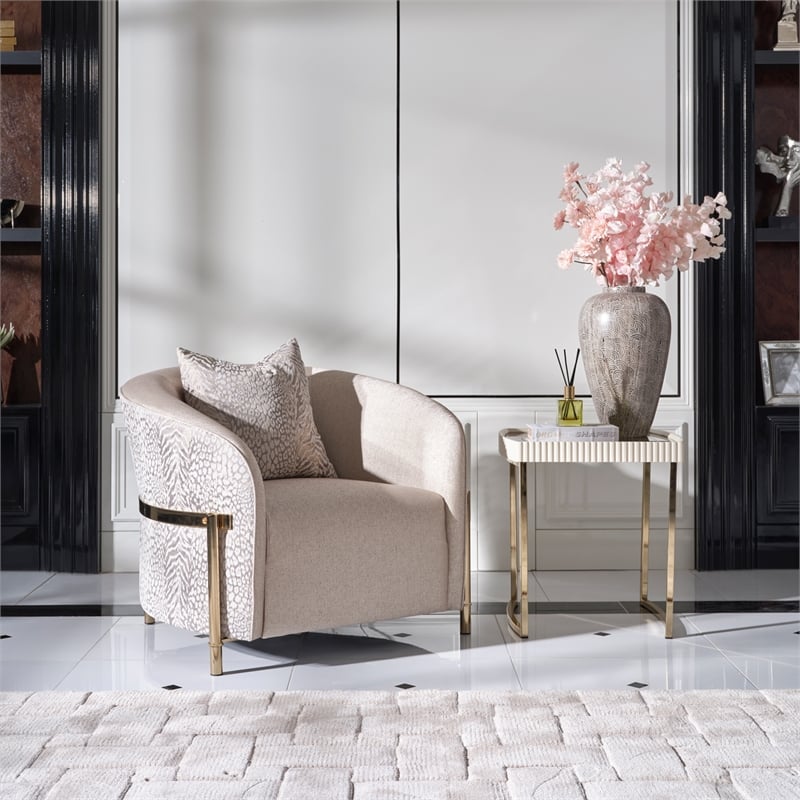 Michael Amini Lisbon Chenille Accent Chair - Opal/Gold