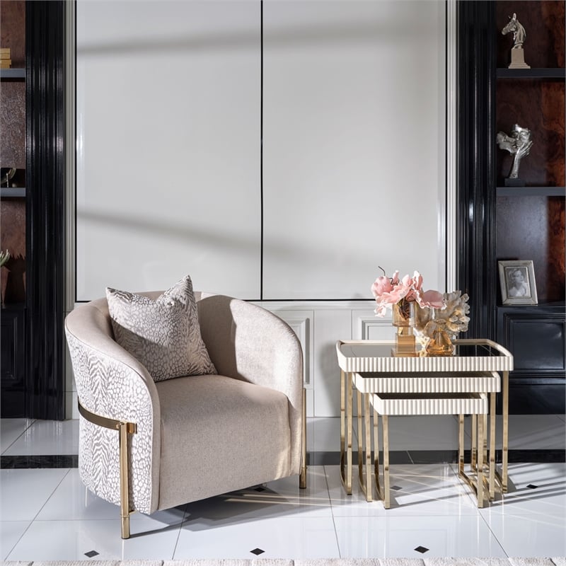 Michael Amini Lisbon Chenille Accent Chair - Opal/Gold