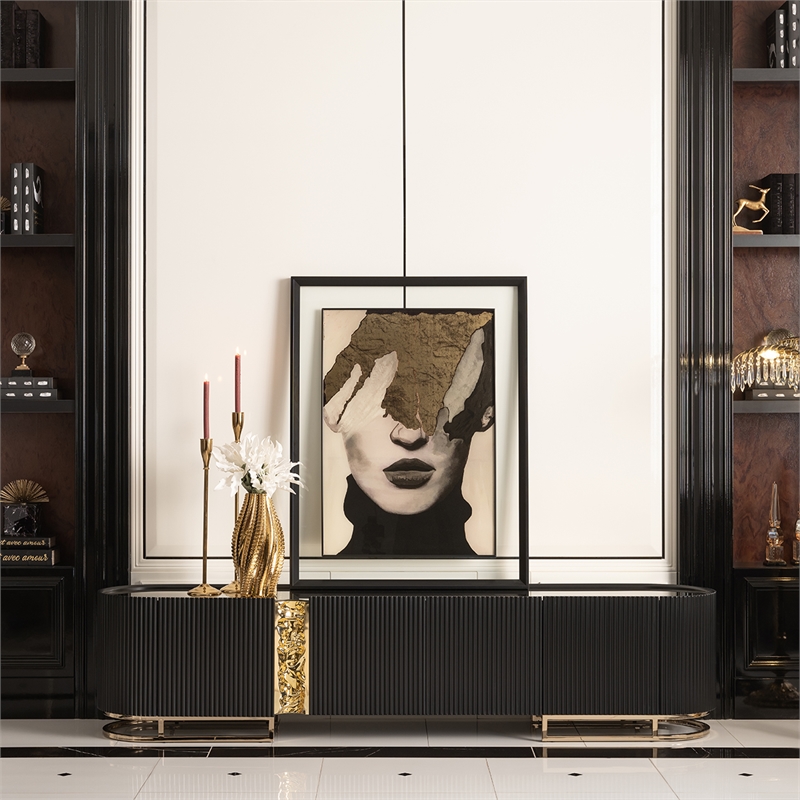 Michael Amini Lisbon Media Cabinet - Silken Matte Black