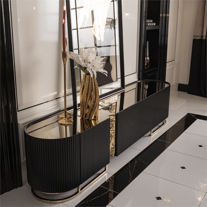 Michael Amini Lisbon Media Cabinet - Silken Matte Black