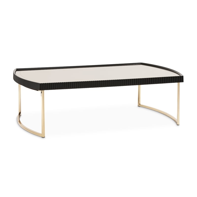 MICHAEL AMINI Lisbon Engineered Wood Cocktail Table in Silken Matte Black
