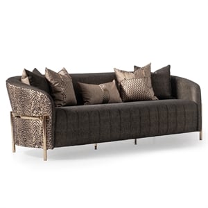 MICHAEL AMINI Lisbon Upholstered Chenille & Metal Sofa in Onyx and Gold