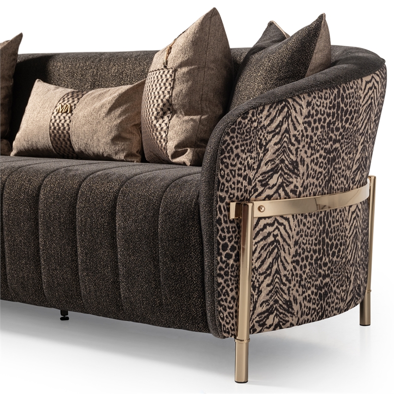MICHAEL AMINI Lisbon Upholstered Chenille & Metal Sofa in Onyx and Gold
