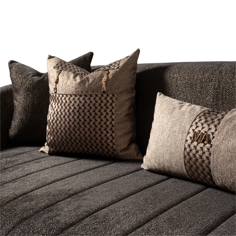 MICHAEL AMINI Lisbon Upholstered Chenille & Metal Sofa in Onyx and Gold