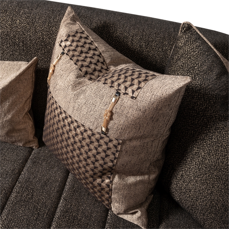 MICHAEL AMINI Lisbon Upholstered Chenille & Metal Sofa in Onyx and Gold