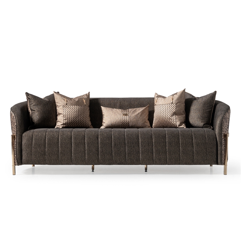 MICHAEL AMINI Lisbon Upholstered Chenille & Metal Sofa in Onyx and Gold