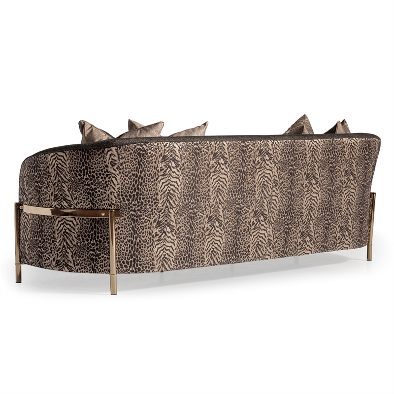 MICHAEL AMINI Lisbon Upholstered Chenille & Metal Sofa in Onyx and Gold