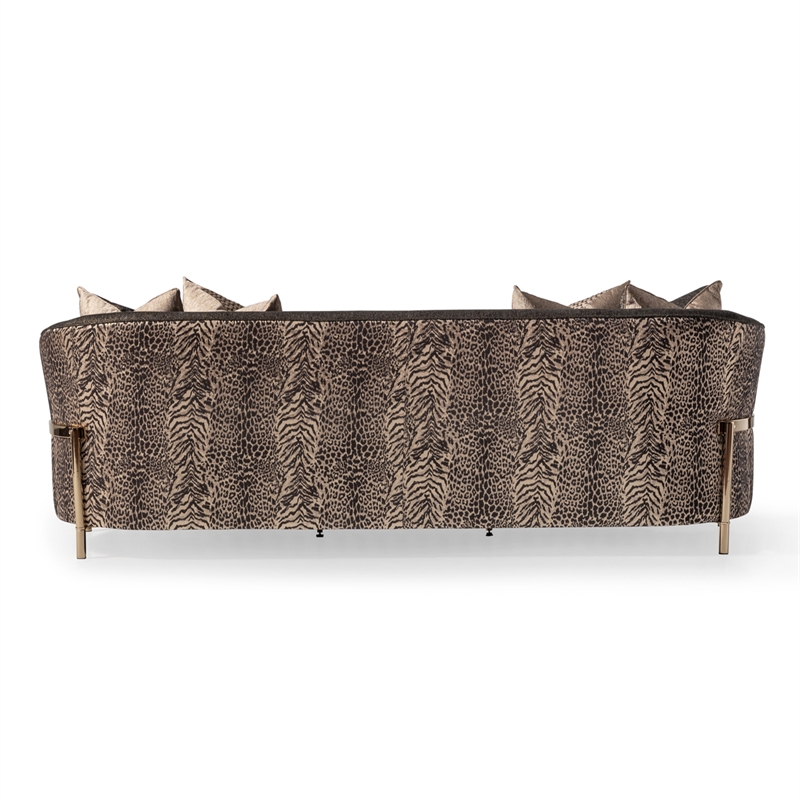 MICHAEL AMINI Lisbon Upholstered Chenille & Metal Sofa in Onyx and Gold