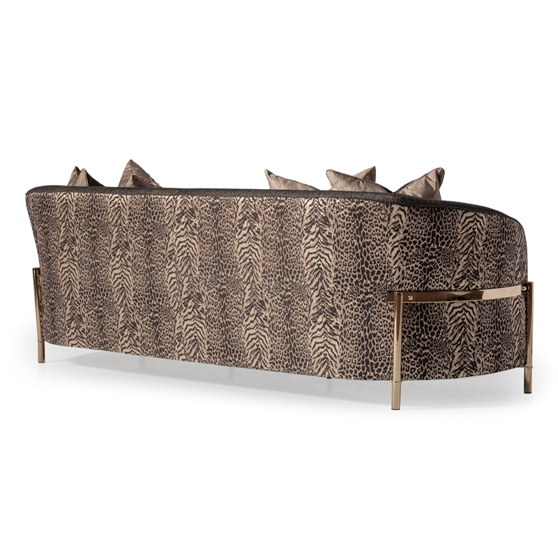 MICHAEL AMINI Lisbon Upholstered Chenille & Metal Sofa in Onyx and Gold