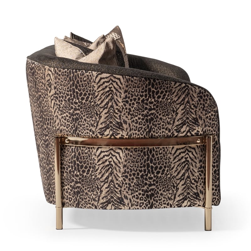 MICHAEL AMINI Lisbon Upholstered Chenille & Metal Sofa in Onyx and Gold