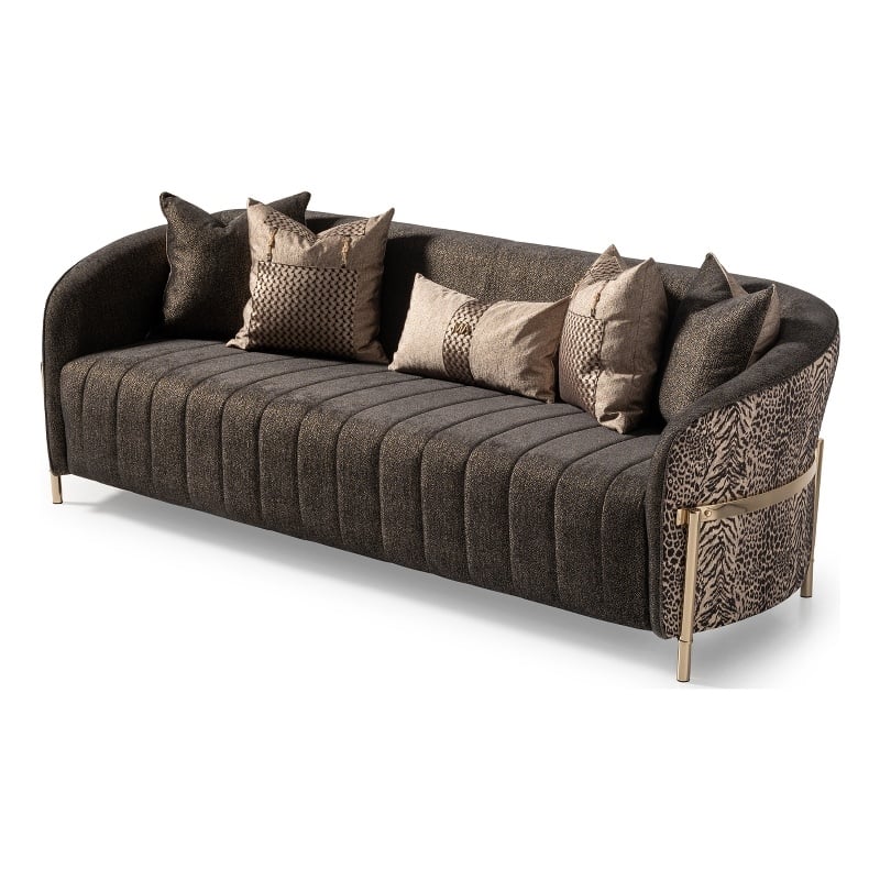 MICHAEL AMINI Lisbon Upholstered Chenille & Metal Sofa in Onyx and Gold