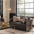 MICHAEL AMINI Lisbon Upholstered Chenille & Metal Loveseat in Onyx and Gold