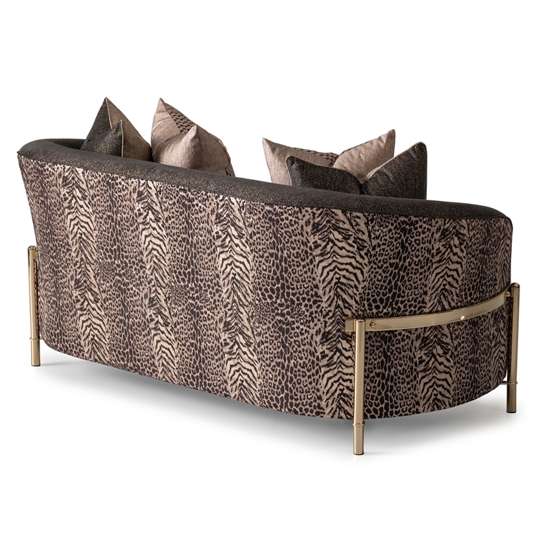 MICHAEL AMINI Lisbon Upholstered Chenille & Metal Loveseat in Onyx and Gold