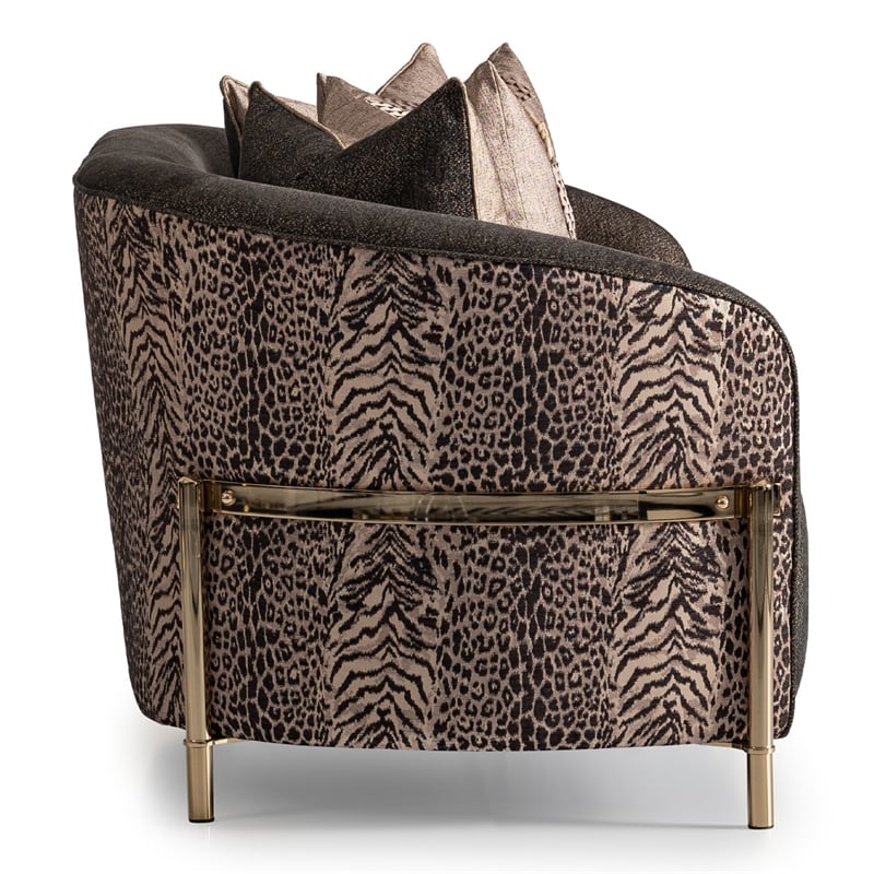 MICHAEL AMINI Lisbon Upholstered Chenille & Metal Loveseat in Onyx and Gold
