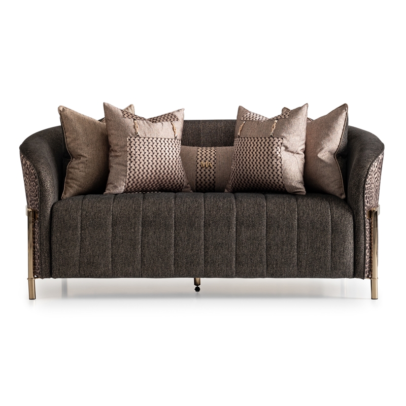 MICHAEL AMINI Lisbon Upholstered Chenille & Metal Loveseat in Onyx and Gold