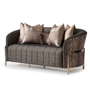 MICHAEL AMINI Lisbon Upholstered Chenille & Metal Loveseat in Onyx and Gold