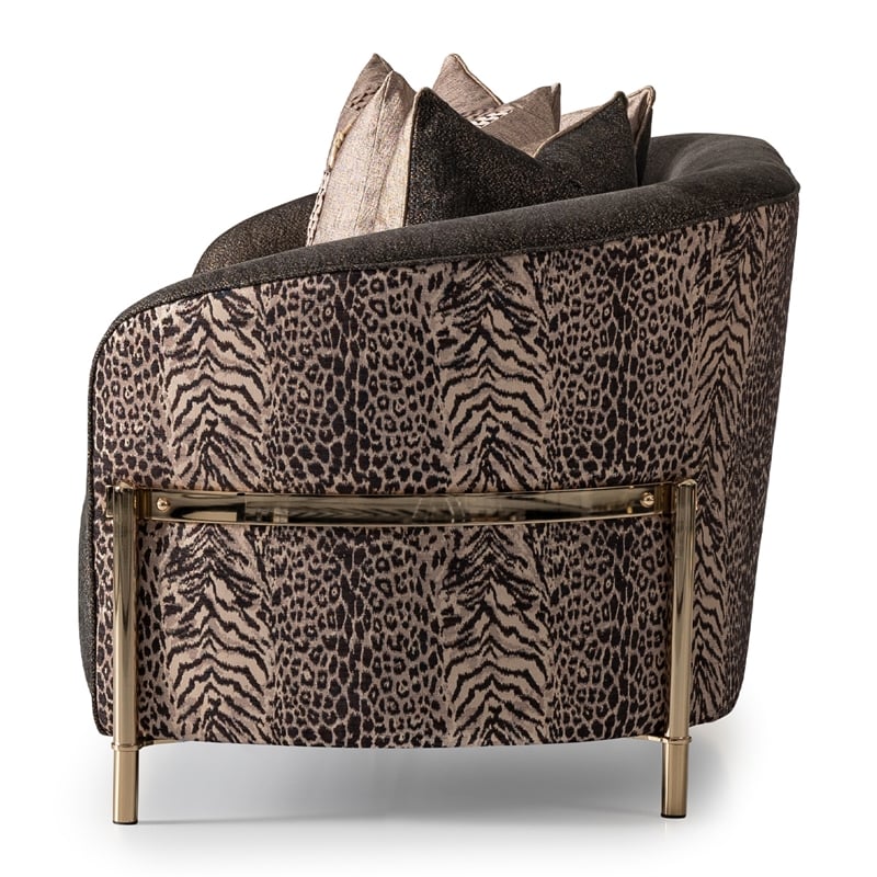MICHAEL AMINI Lisbon Upholstered Chenille & Metal Loveseat in Onyx and Gold