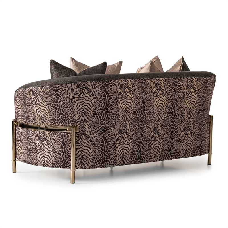 MICHAEL AMINI Lisbon Upholstered Chenille & Metal Loveseat in Onyx and Gold