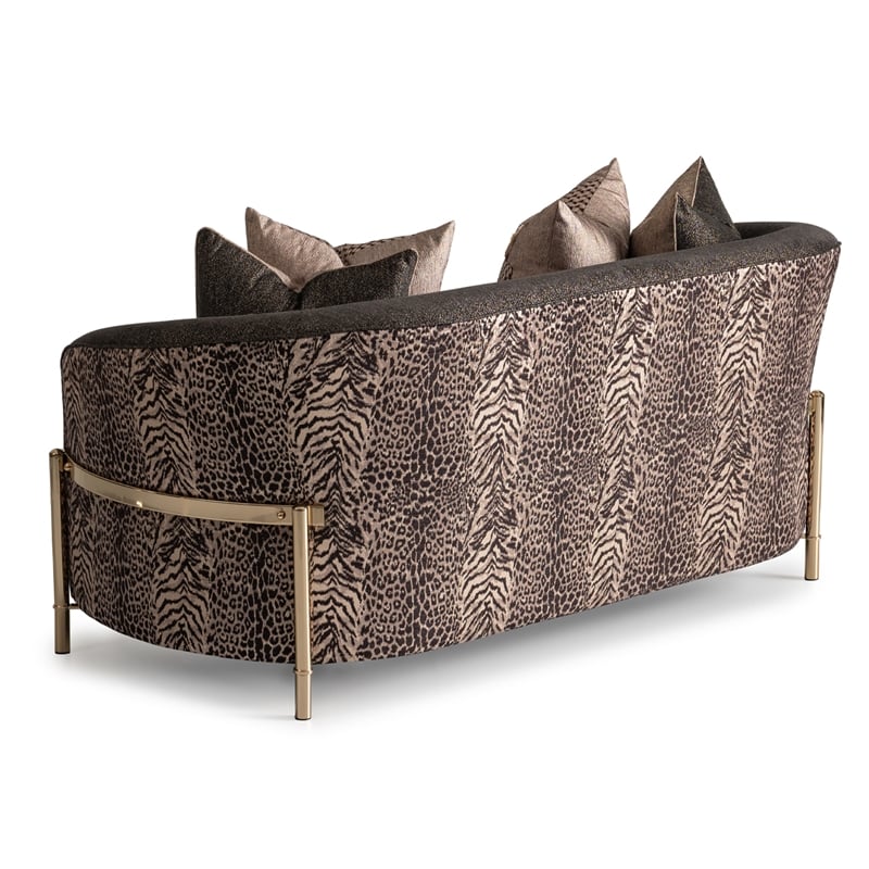 MICHAEL AMINI Lisbon Upholstered Chenille & Metal Loveseat in Onyx and Gold