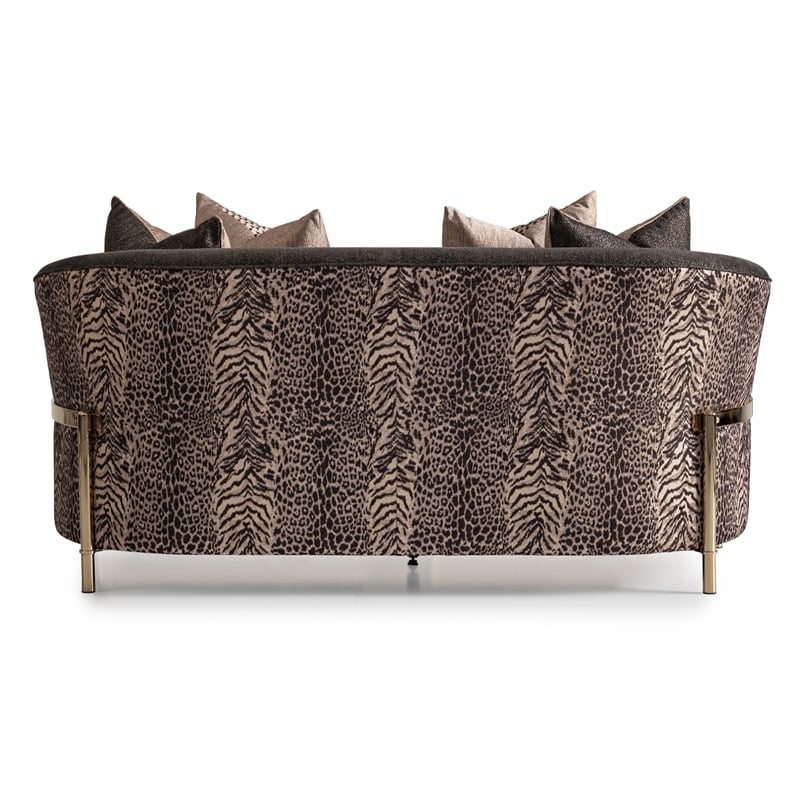 MICHAEL AMINI Lisbon Upholstered Chenille & Metal Loveseat in Onyx and Gold