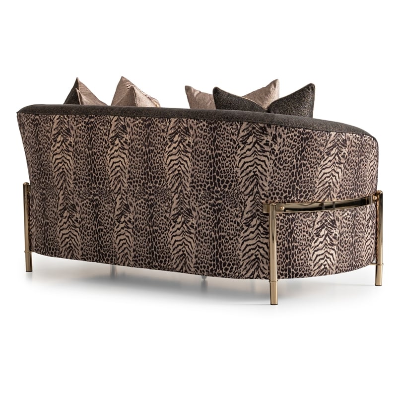 MICHAEL AMINI Lisbon Upholstered Chenille & Metal Loveseat in Onyx and Gold