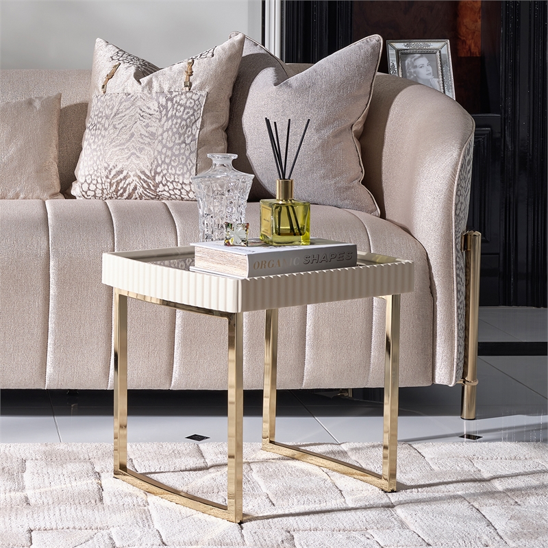 Michael Amini Lisbon Side Table - Silken Matte Cream