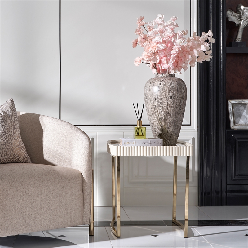 Michael Amini Lisbon Side Table - Silken Matte Cream