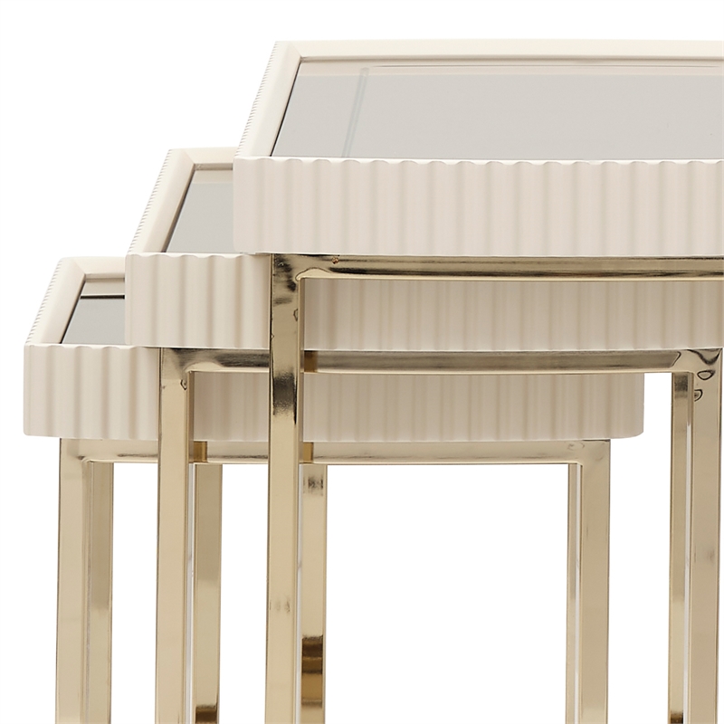 Michael Amini Lisbon Nesting Table - Set of 3 - Silken Matte Cream