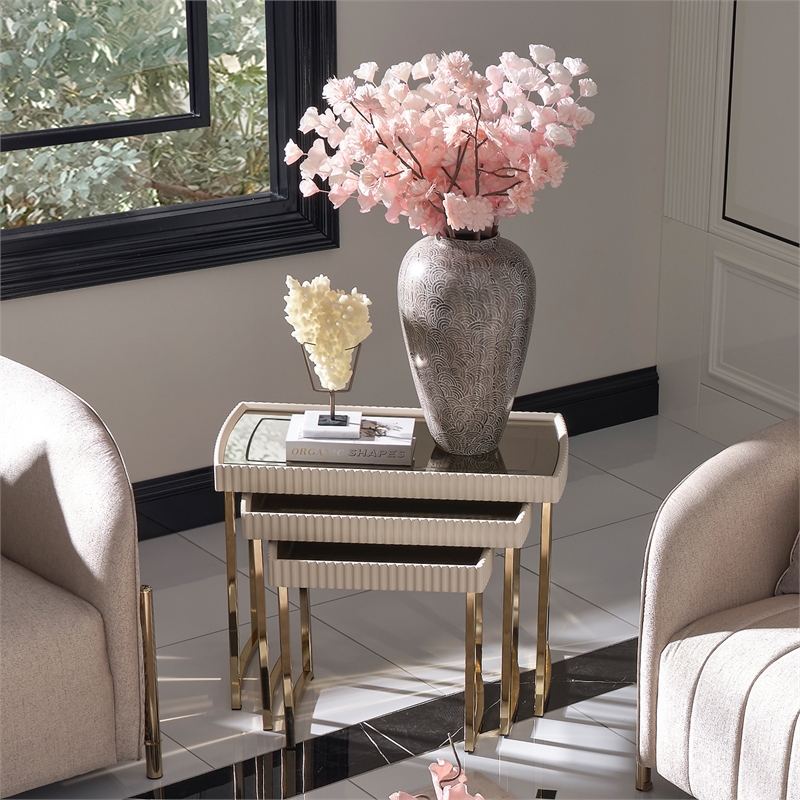Michael Amini Lisbon Nesting Table - Set of 3 - Silken Matte Cream