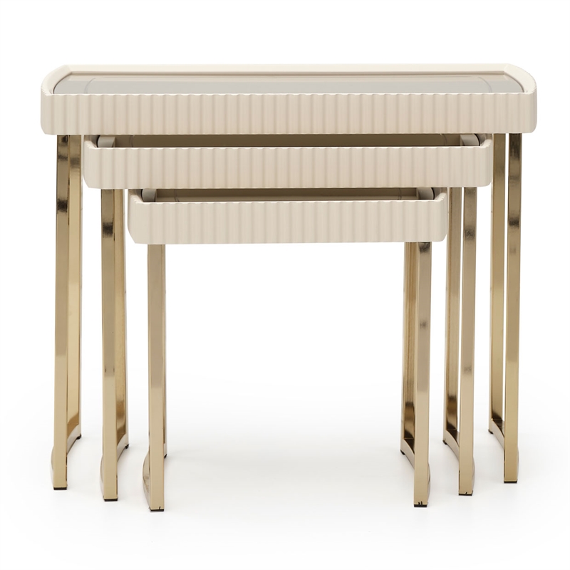 Michael Amini Lisbon Nesting Table - Set of 3 - Silken Matte Cream