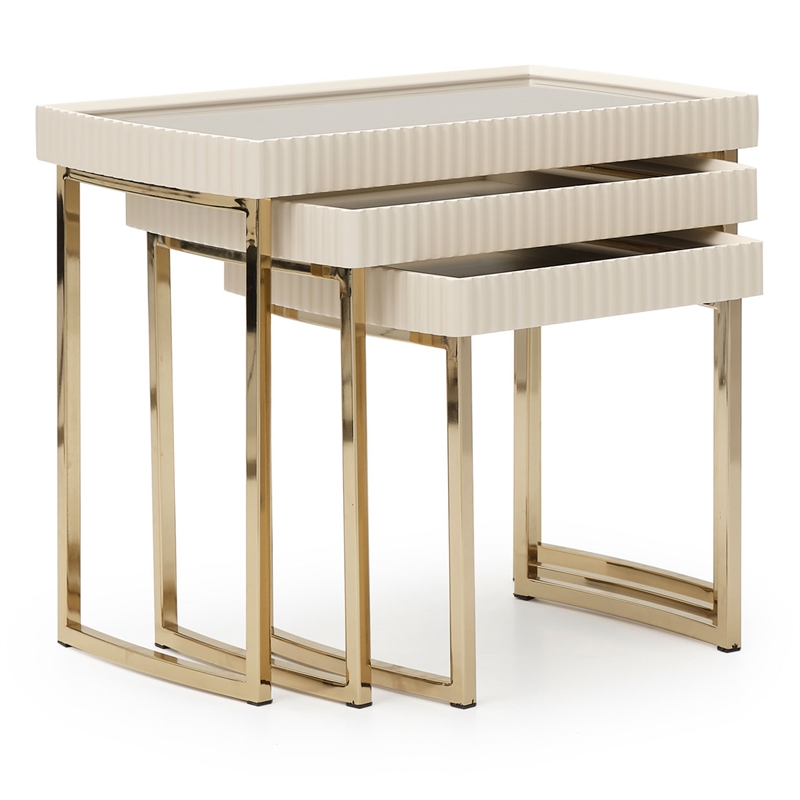 Michael Amini Lisbon Nesting Table - Set of 3 - Silken Matte Cream