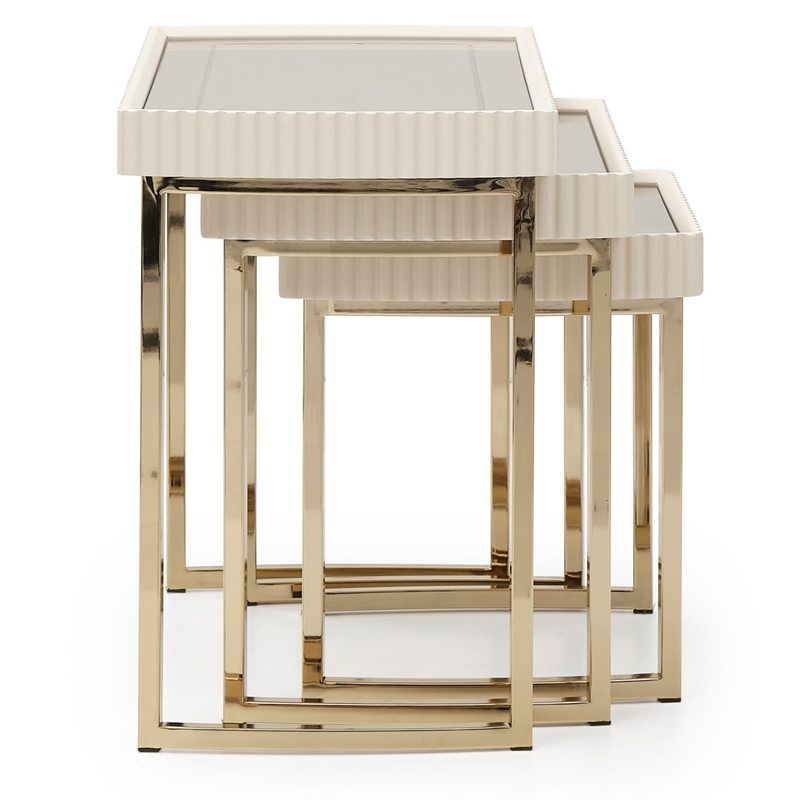 Michael Amini Lisbon Nesting Table - Set of 3 - Silken Matte Cream