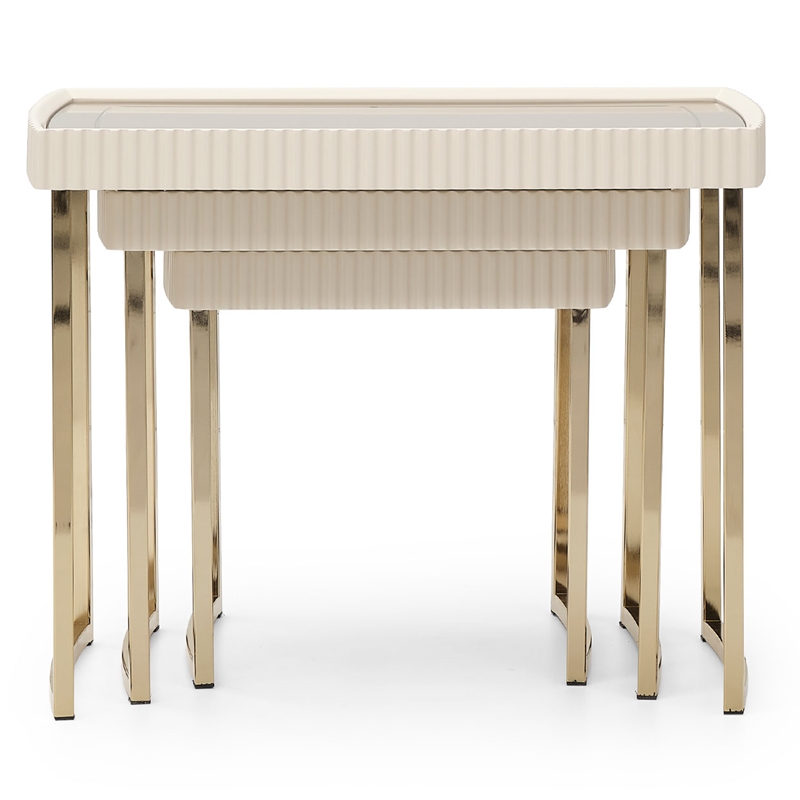 Michael Amini Lisbon Nesting Table - Set of 3 - Silken Matte Cream
