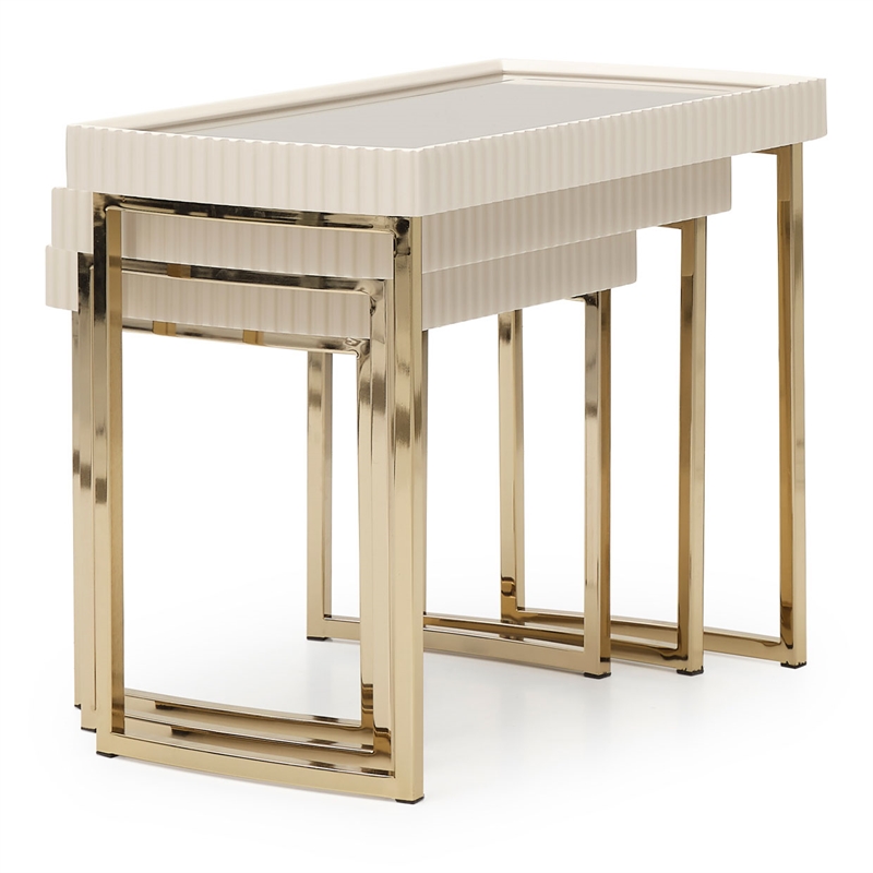 Michael Amini Lisbon Nesting Table - Set of 3 - Silken Matte Cream