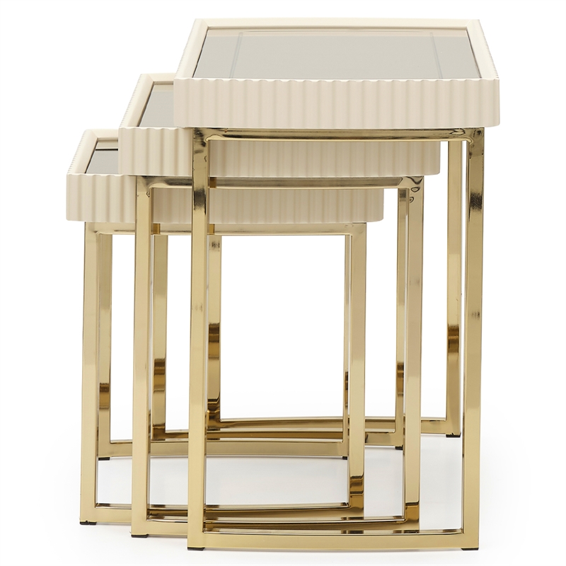 Michael Amini Lisbon Nesting Table - Set of 3 - Silken Matte Cream