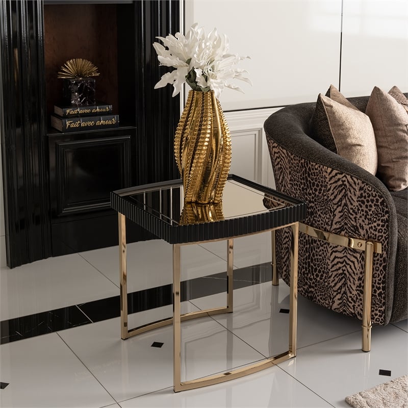 Michael Amini Lisbon Side Table - Silken Matte Black