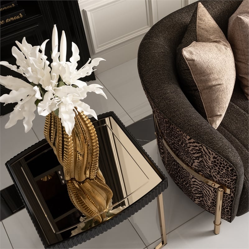 Michael Amini Lisbon Side Table - Silken Matte Black