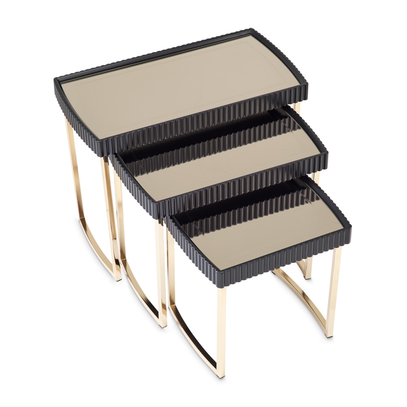 Michael Amini Lisbon Nesting Tables - Set of 3 - Silken Matte Black