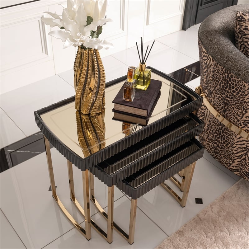 Michael Amini Lisbon Nesting Tables - Set of 3 - Silken Matte Black