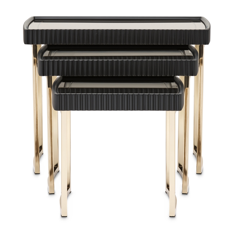 Michael Amini Lisbon Nesting Tables - Set of 3 - Silken Matte Black