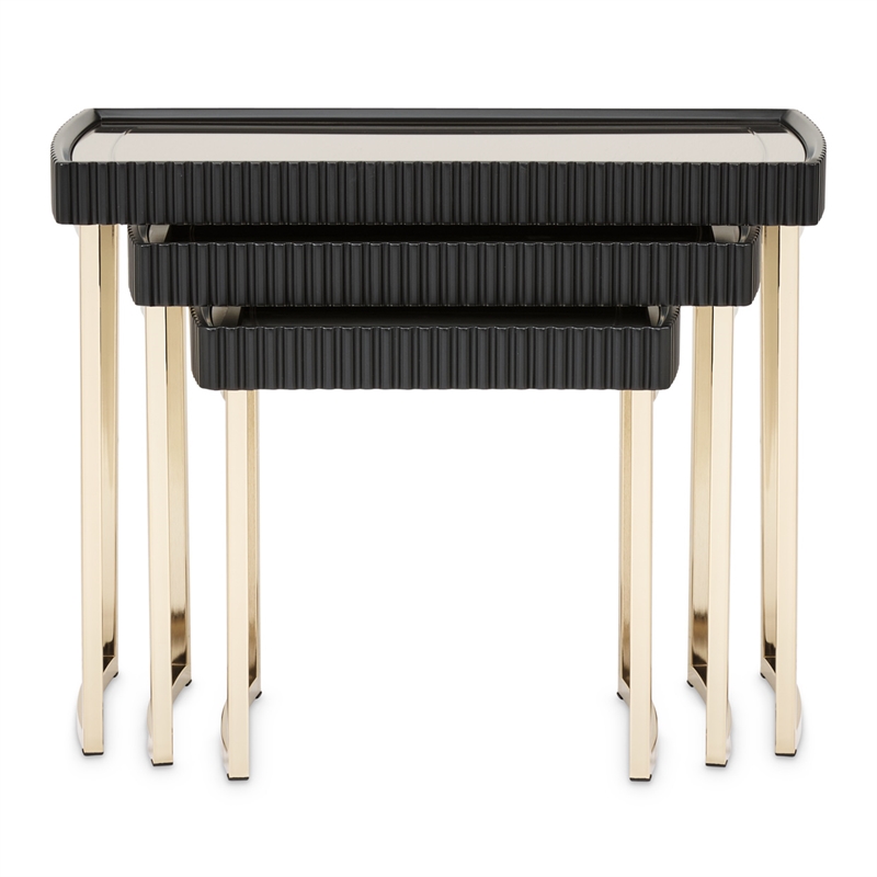 Michael Amini Lisbon Nesting Tables - Set of 3 - Silken Matte Black